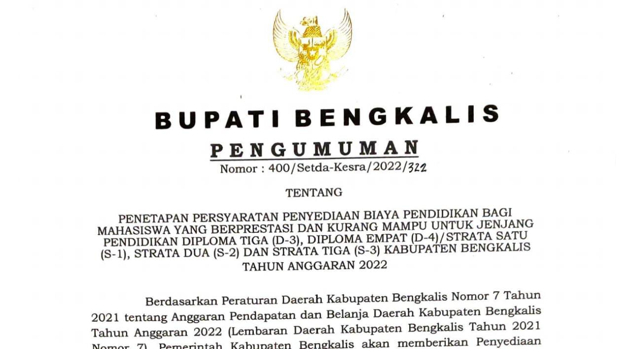 InfoPublik Beasiswa Bengkalis 2022 Dibuka Ini Persyaratannya