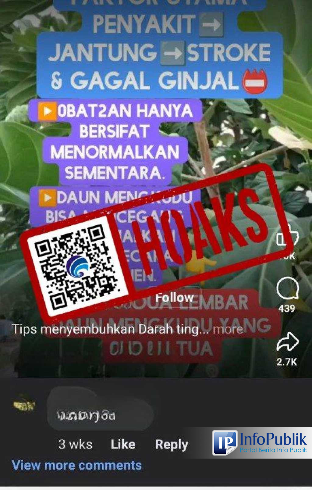 [CEK FAKTA] Mengkudu Menyembuhkan Darah Tinggi secara Permanen