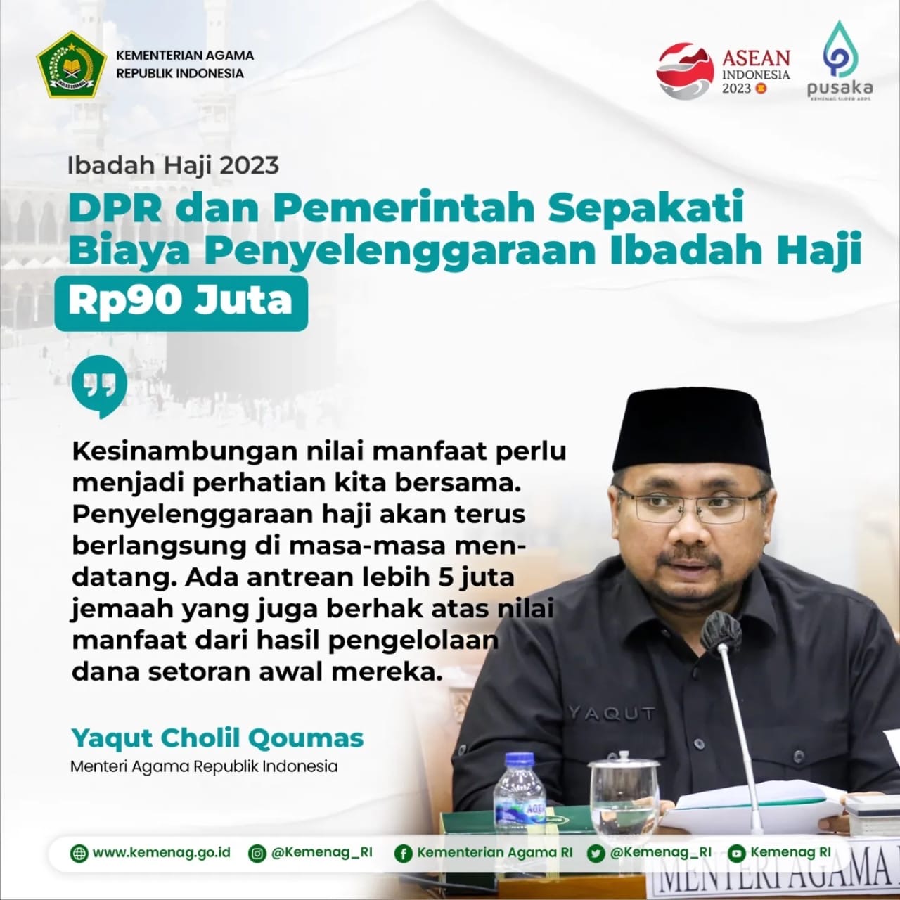 InfoPublik - Usulan Biaya Haji Tahun 2023 Menjadi Rp49,8 Juta Untuk Jemaah