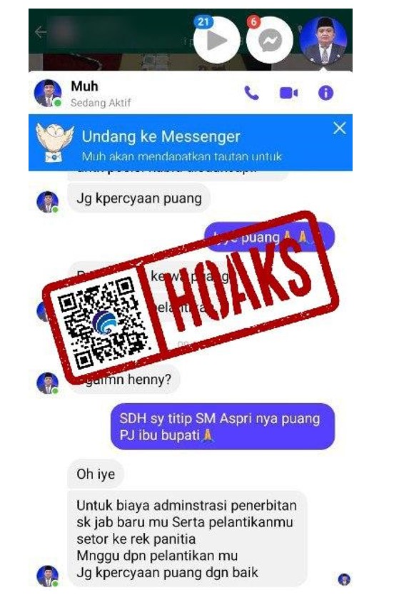 InfoPublik - [CEK FAKTA] Akun Messenger Mengatasnamakan Pj Bupati Luwu