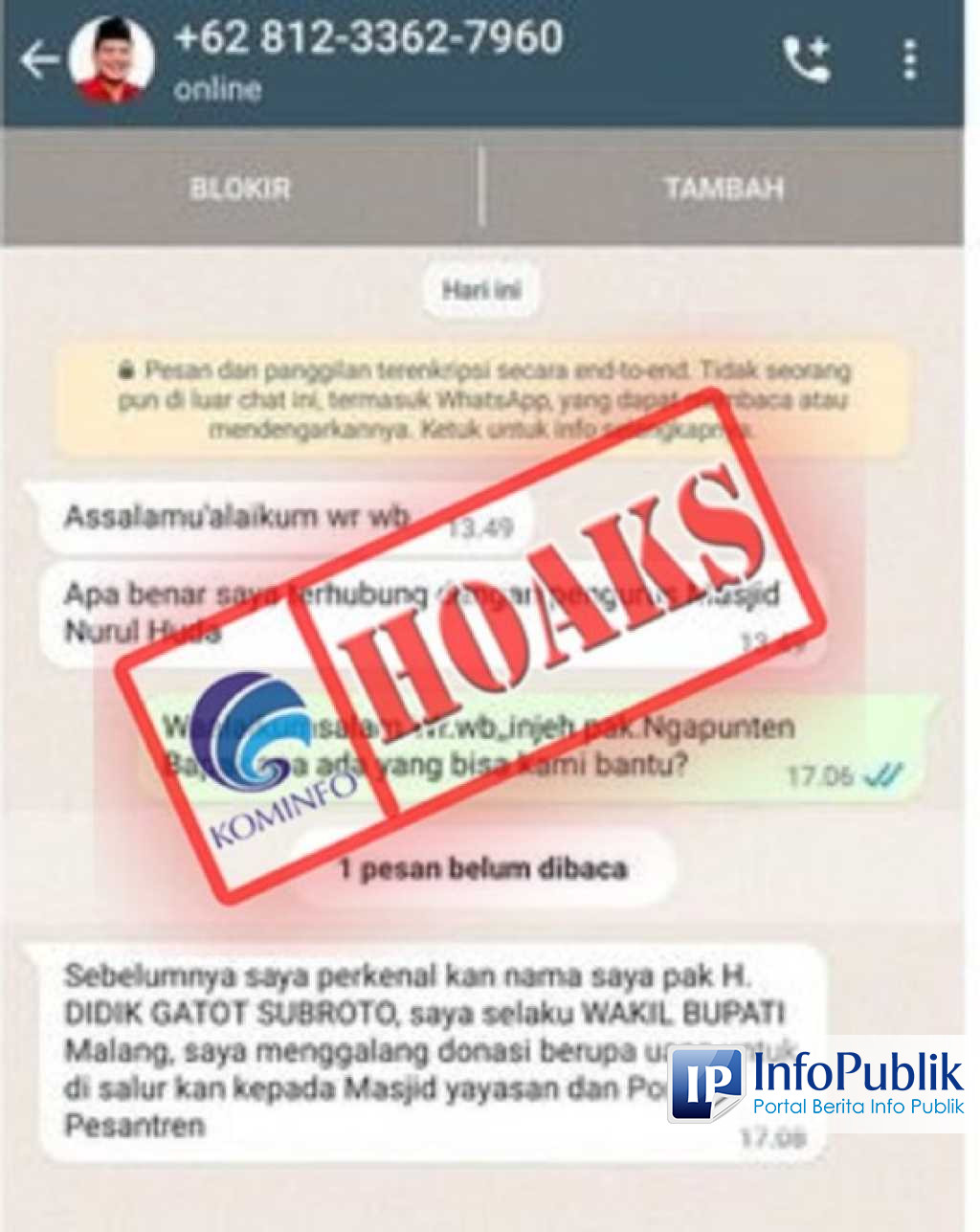 InfoPublik CEK FAKTA Akun WhatsApp Mengatasnamakan Wakil Bupati Malang Didik Gatot Subroto