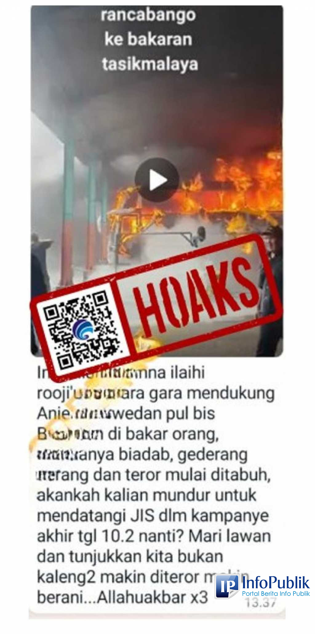 Infopublik Cek Fakta Pangkalan Bus Budiman Dibakar Orang Karena