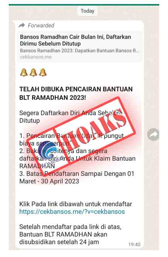 [CEK FAKTA] Tautan Pendaftaran Pencairan BLT Ramadan 2023