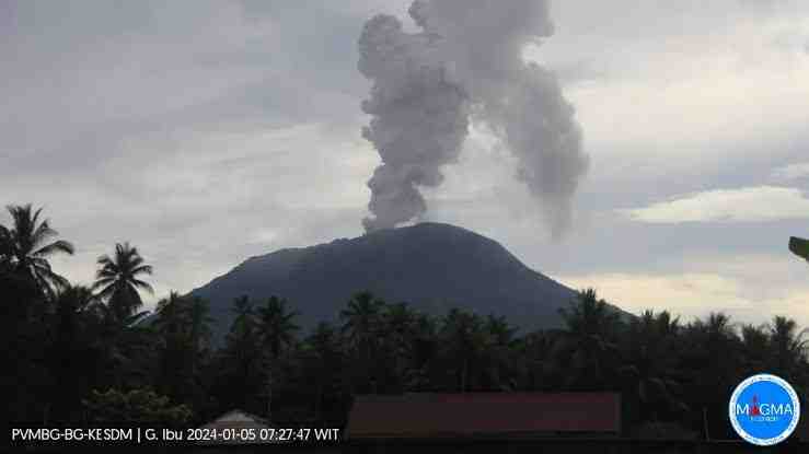 Erupsi, Gunung Ibu Keluarkan Abu Vulkanik Kelabu