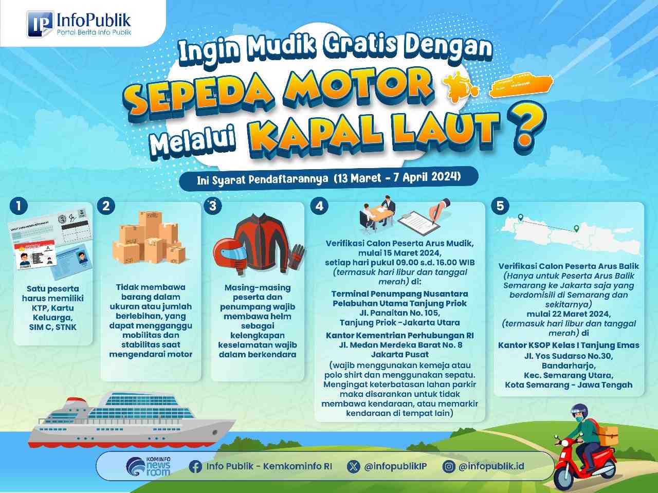 Ingin Mudik Gratis dengan Sepeda Motor melalui Kapal Laut? Ini Syarat Pendaftarannya (13 Maret - 7 April 2024)