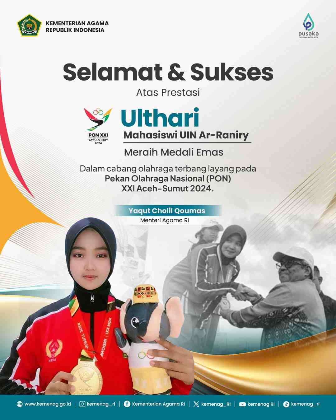 Mahasiswi UIN Ar-Raniry Sabet Emas di PON XXI dalam Cabor Terbang Layang Beregu Putri