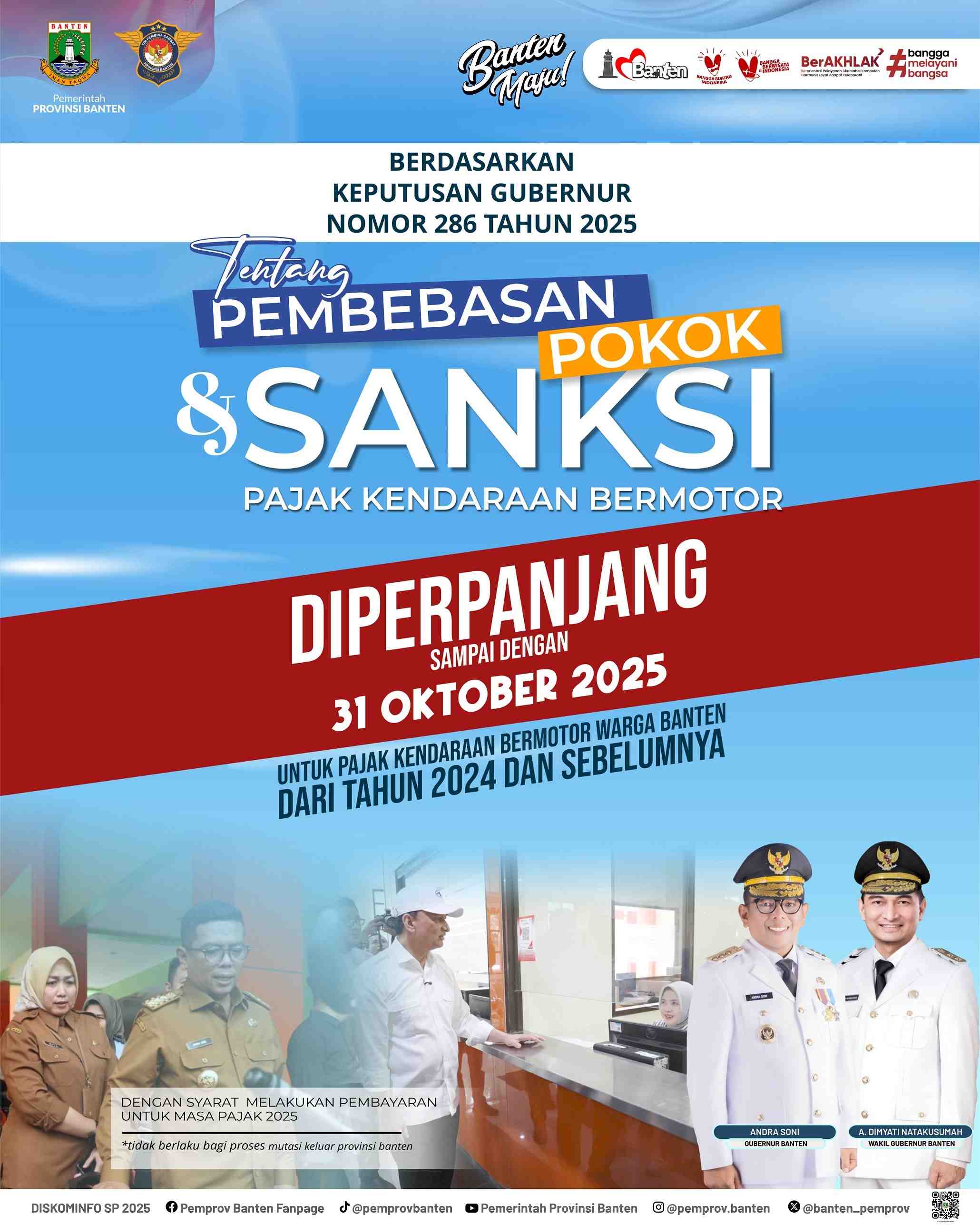 Halo Warga Banten! Pembebasan Pokok-Sanksi Pajak Kendaraan Bermotor Diperpanjang