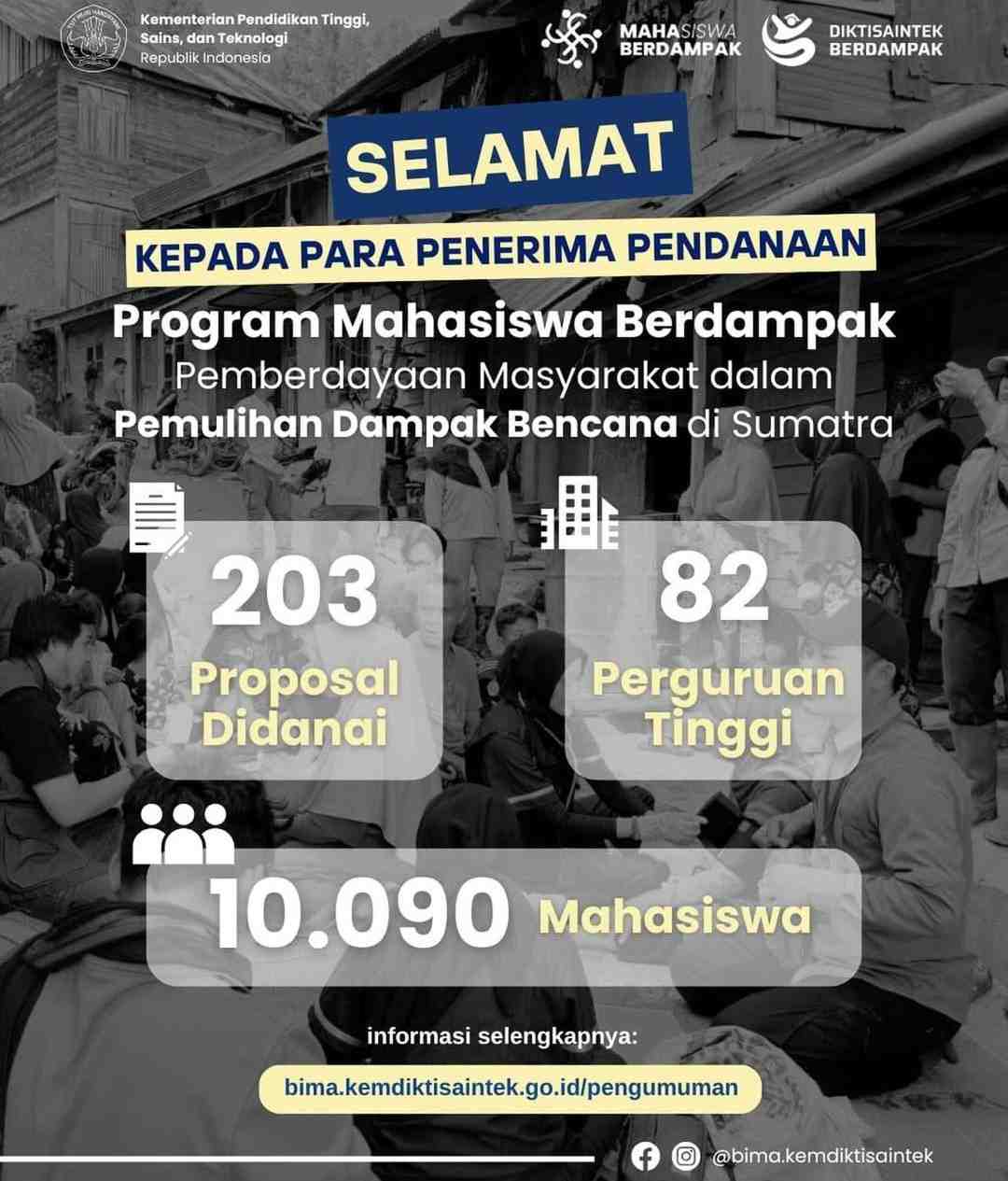 203 Mahasiswa Ditetapkan Terima Pendanaan Program Pemulihan Bencana di Sumatra