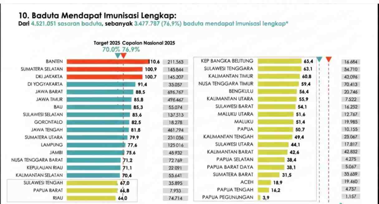 Imunisasi Baduta 2025 Lampaui Target, Cakupan Nasional 76,9 Persen