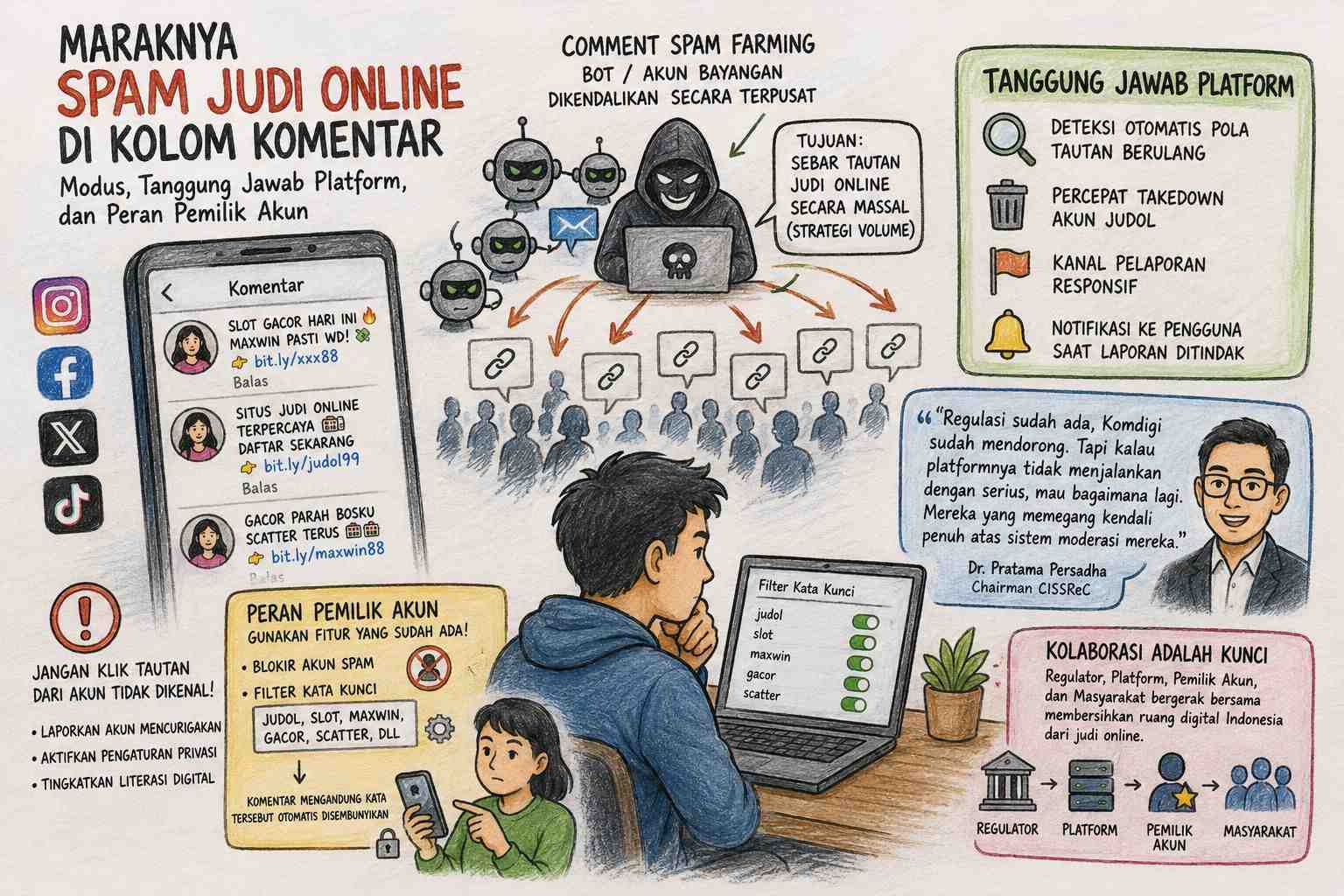 CISSReC: Platform Harus Perkuat Deteksi Otomatis Spam Judi Online