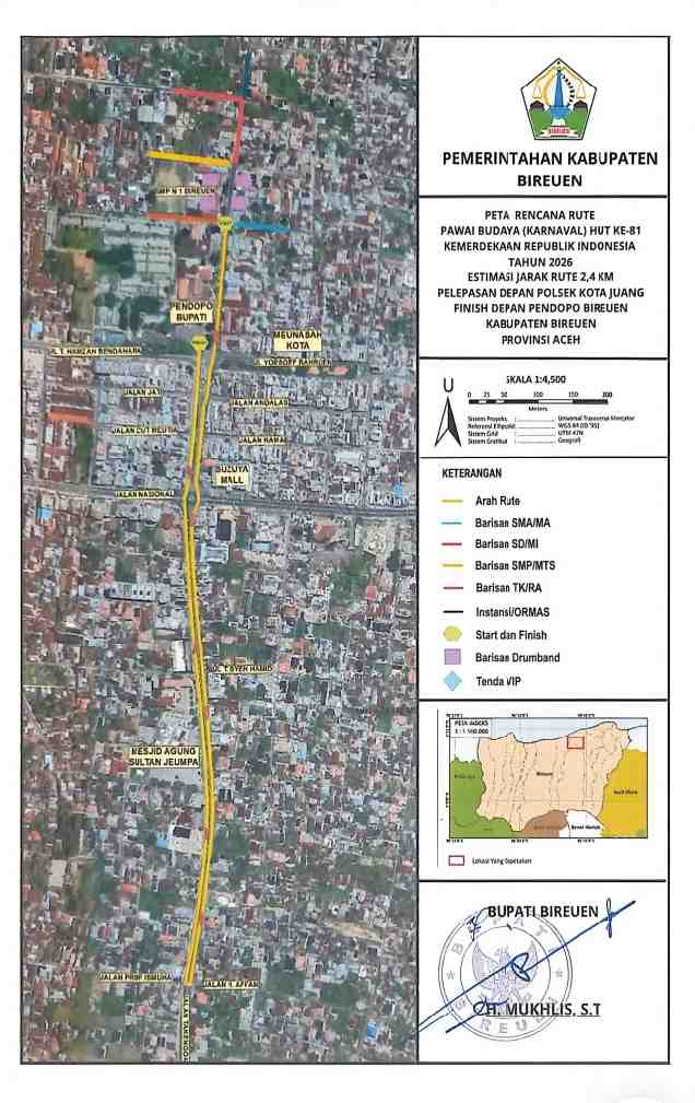 Pawai Karnaval Bireuen Digelar Selasa, Lalu Lintas Simpang Empat Bireuen Dialihkan, Ini Rutenya