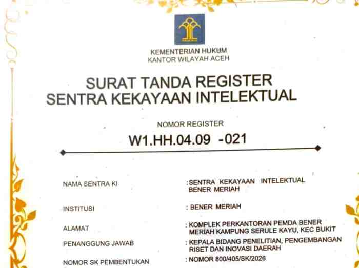 Bener Meriah Jadi Daerah Pertama di Aceh yang Miliki Sentra KI Terdaftar 2026