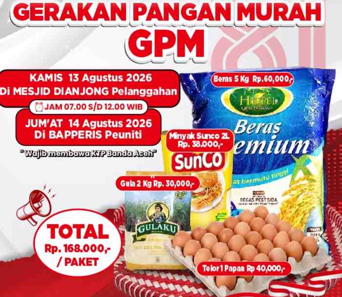 GPM Banda Aceh Sediakan 2.000 Paket Pangan Murah Jelang HUT ke-81 RI