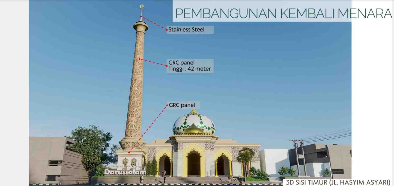 Masjid Agung Darussalam Bojonegoro Direhabilitasi, Menara 42 Meter Dibangun Kembali