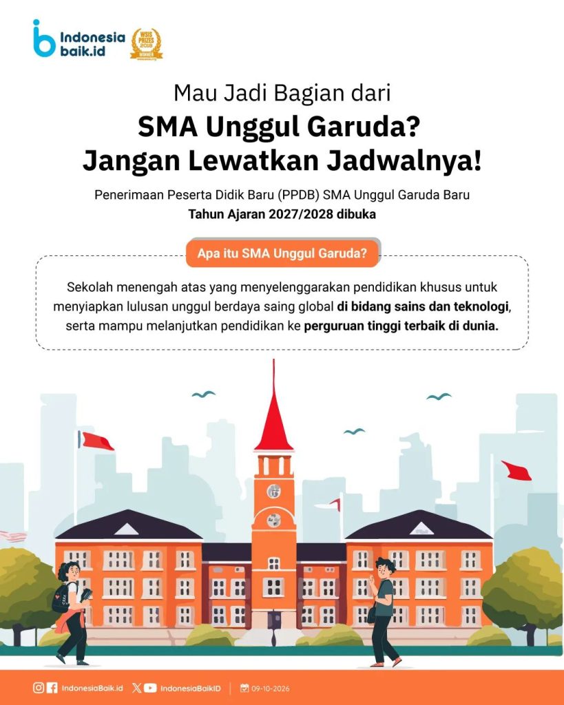 Pendaftaran SMA Unggul Garuda Tahun Ajaran 2027/2028 Dibuka, Simak Jadwal Seleksinya